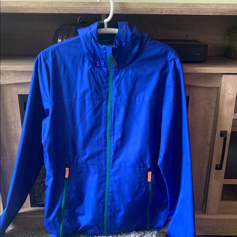Electric Blue Outdoor Jacket with Green Trim